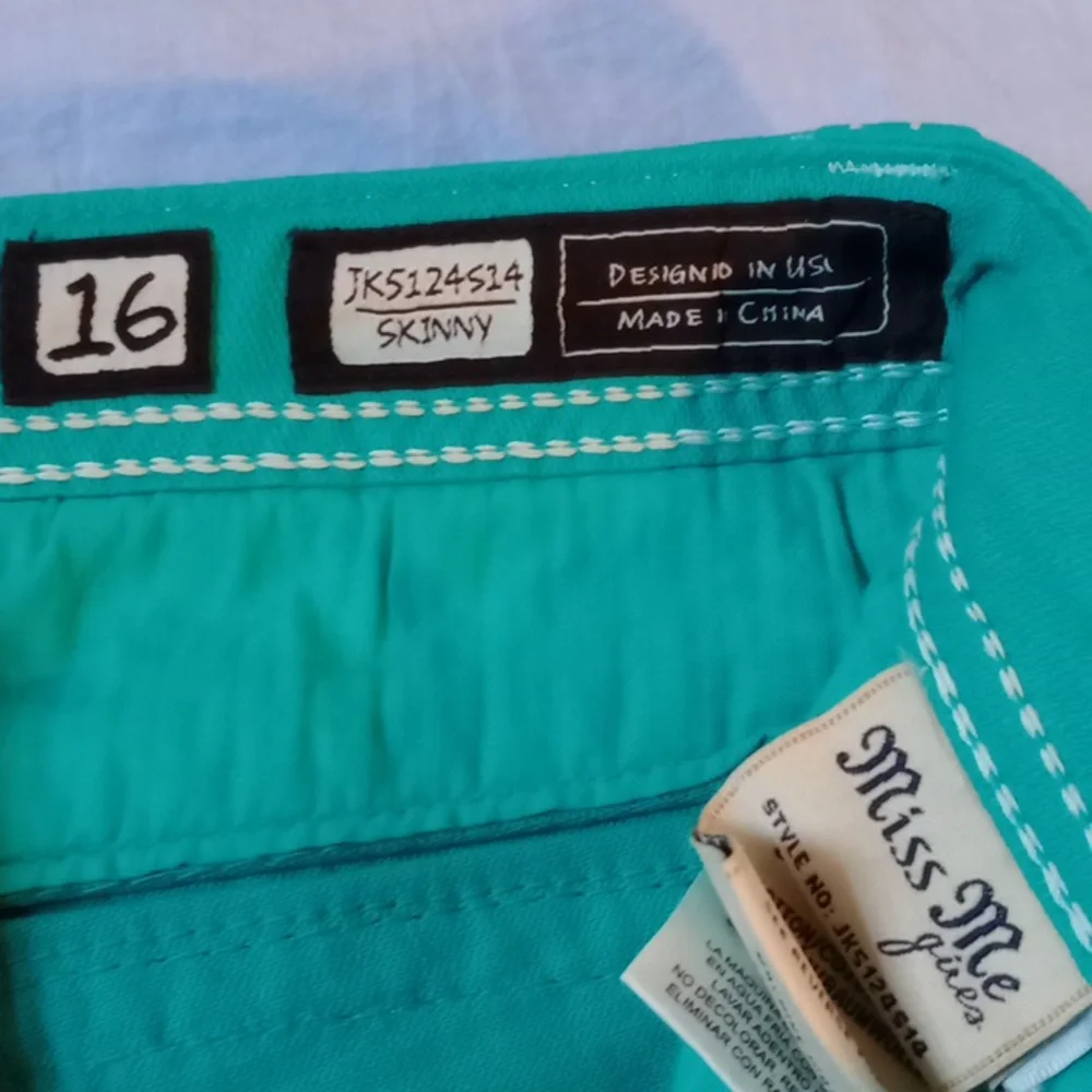 Miss Me Turquoise Denim Jeans 16 Youth - Picture 3 of 14